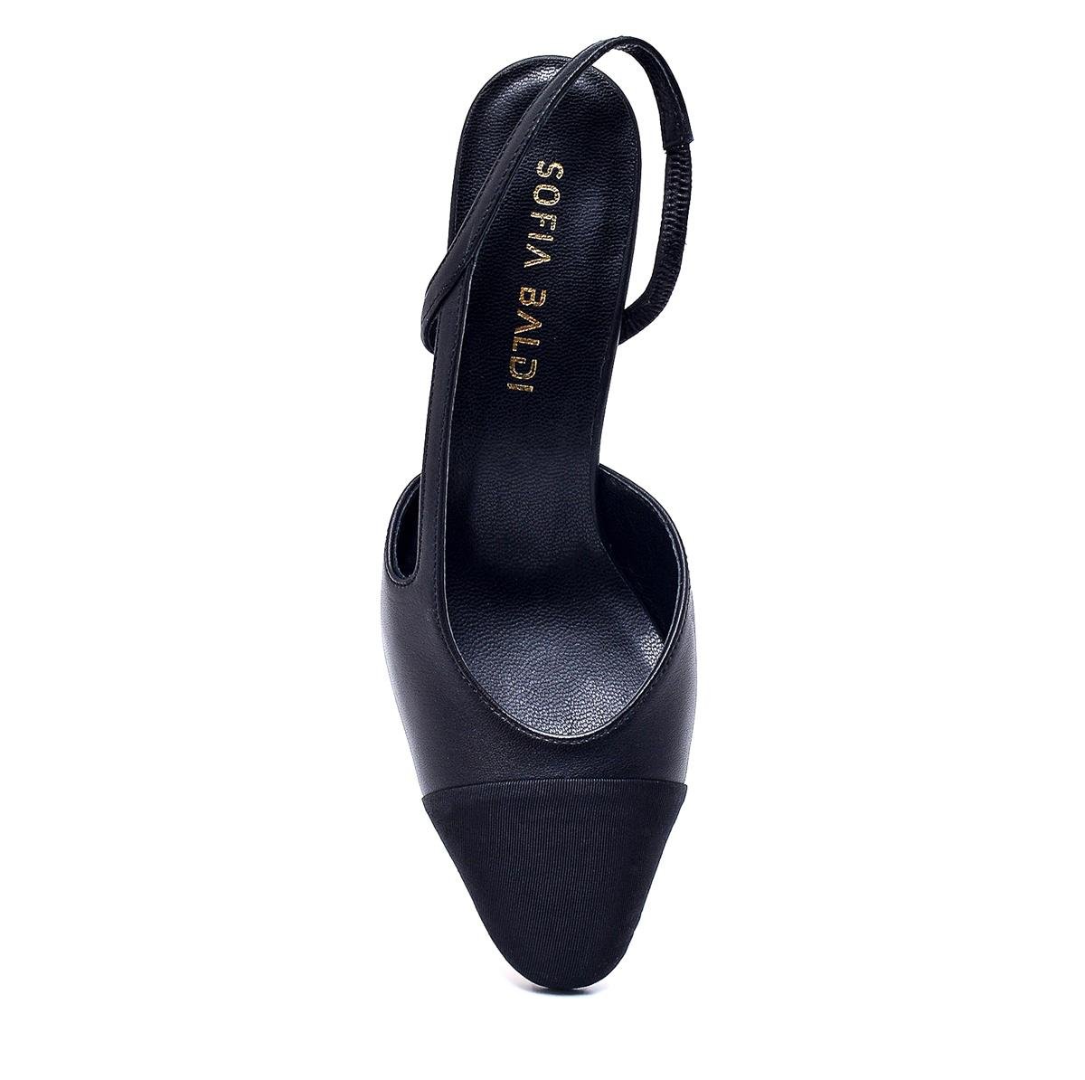 Solıd Siyah Kumaş  Kadın Kalın Topuk