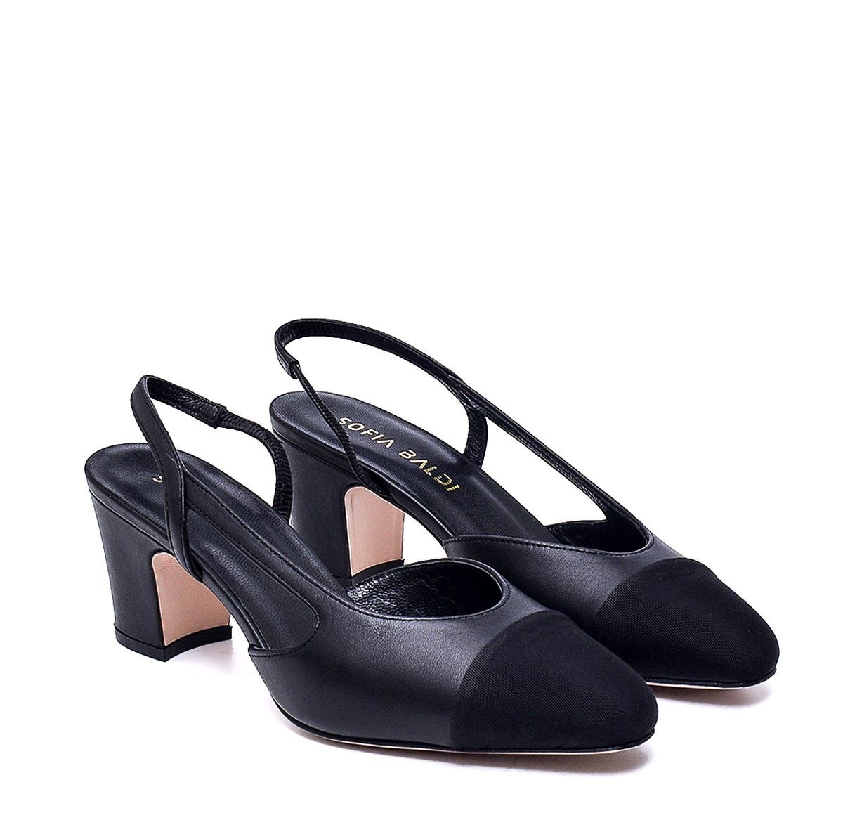 Solıd Siyah Kumaş  Kadın Kalın Topuk