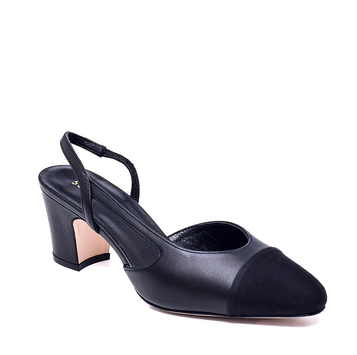 Solıd Siyah Kumaş  Kadın Kalın Topuk