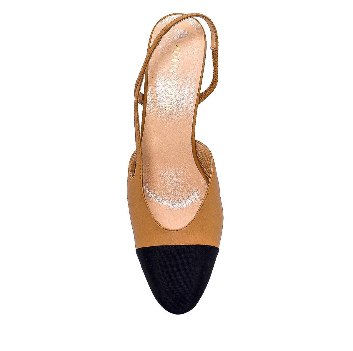 Solıd Taba Kumaş  Kadın Kalın Topuk