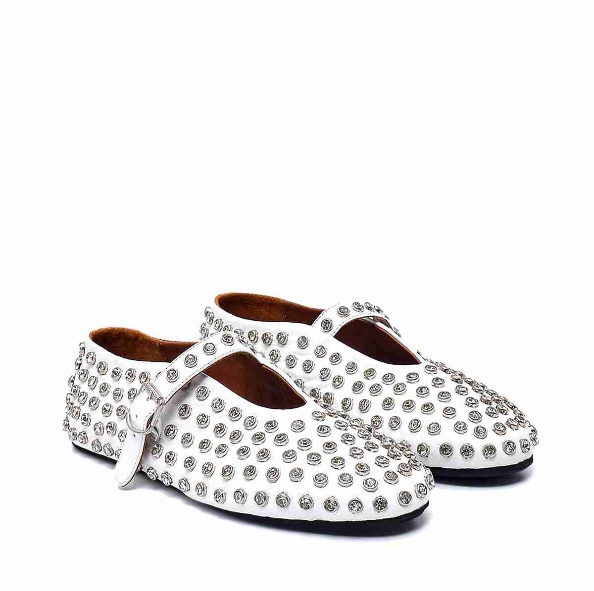 Stone Beyaz Deri  Kadın Babet