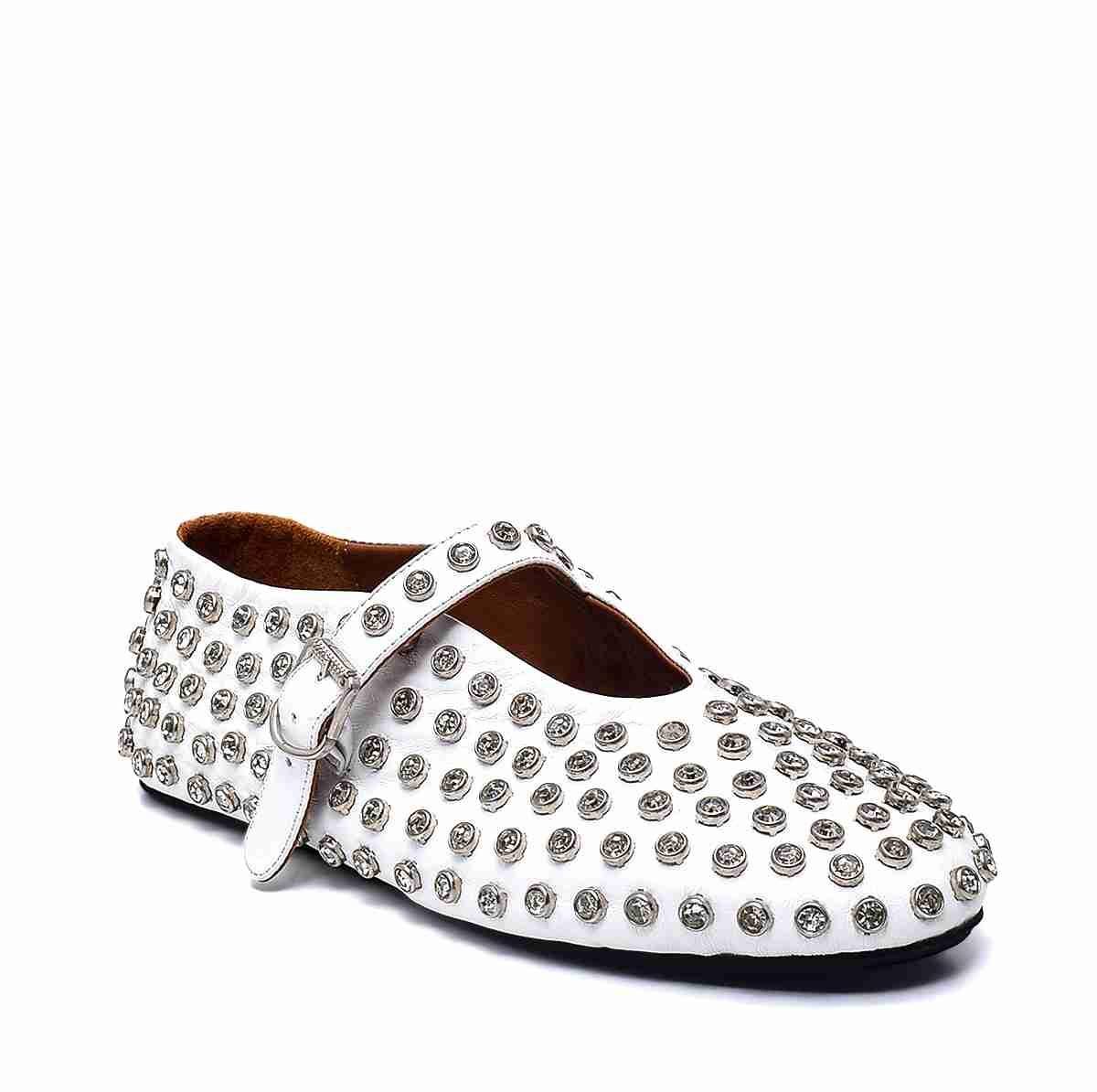 Stone Beyaz Deri  Kadın Babet