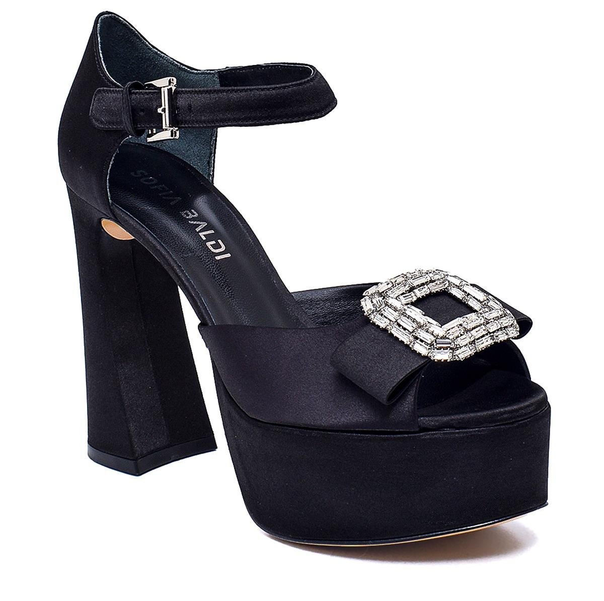 Sulvıa Siyah Saten  Kadın Topuklu Sandalet