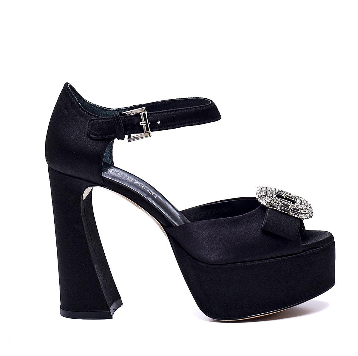 Sulvıa Siyah Saten  Kadın Topuklu Sandalet