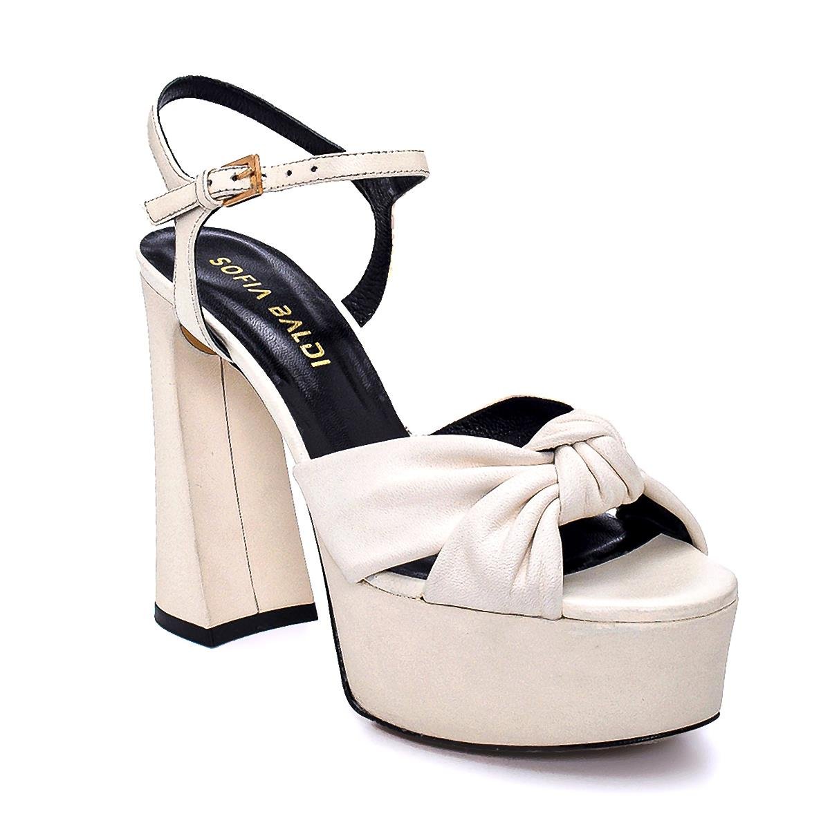 Tooth Beyaz Deri  Kadın Topuklu Sandalet