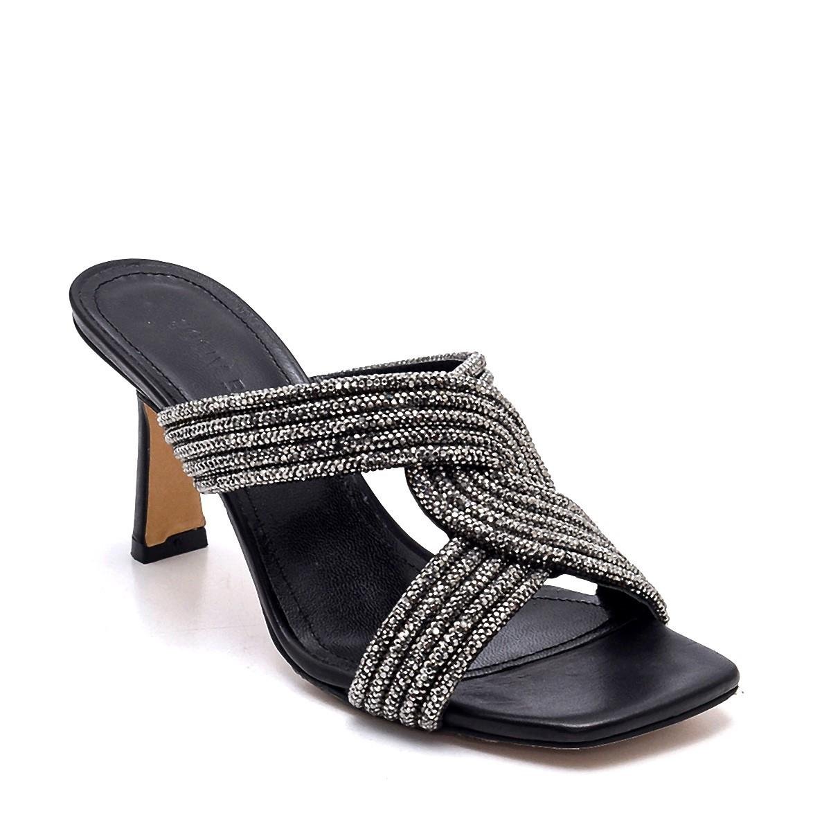 Torstein Siyah  Taşlı Kadın Topuklu Terlik