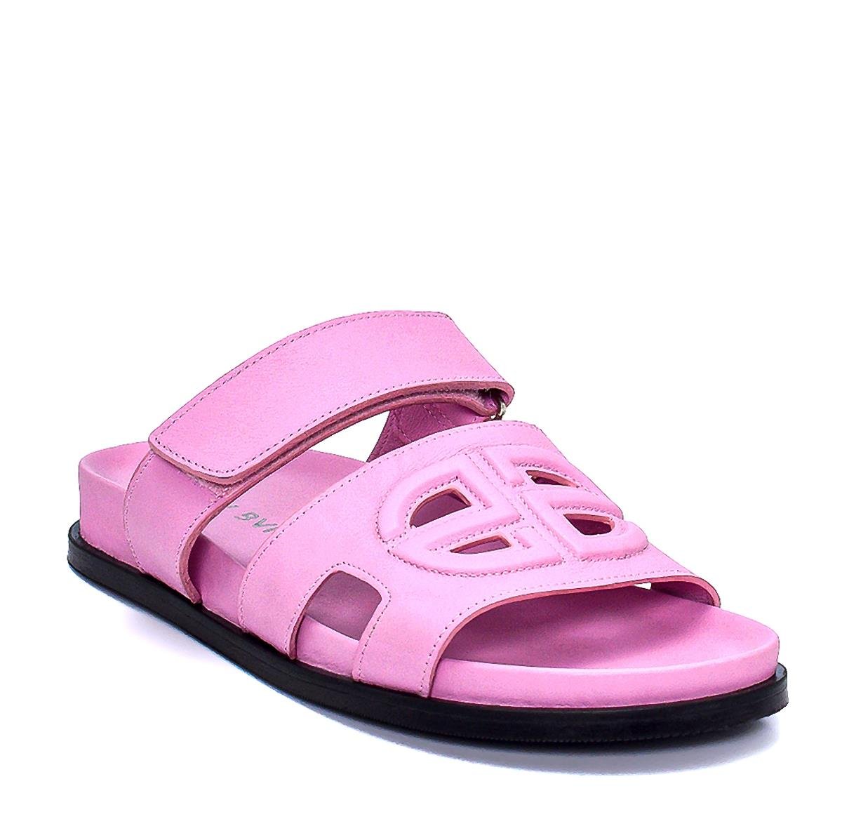 Tron Pembe Deri  Kadın Düz Terlik