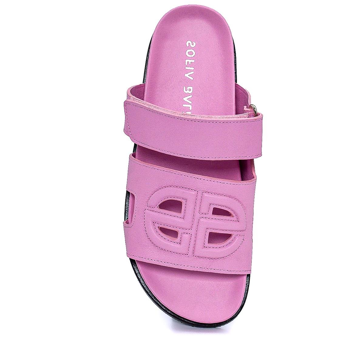 Tron Pembe Deri  Kadın Düz Terlik
