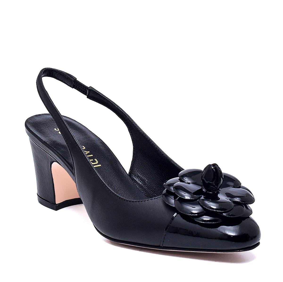 Tulıp Siyah Deri  Kadın Kalın Topuk