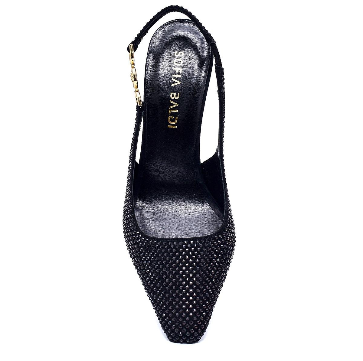 Vola Siyah Süet Taşlı Kadın Stiletto & Abiye