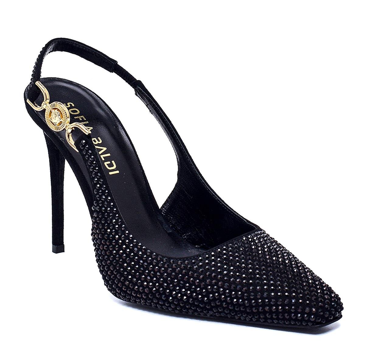 Vola Siyah Süet Taşlı Kadın Stiletto & Abiye