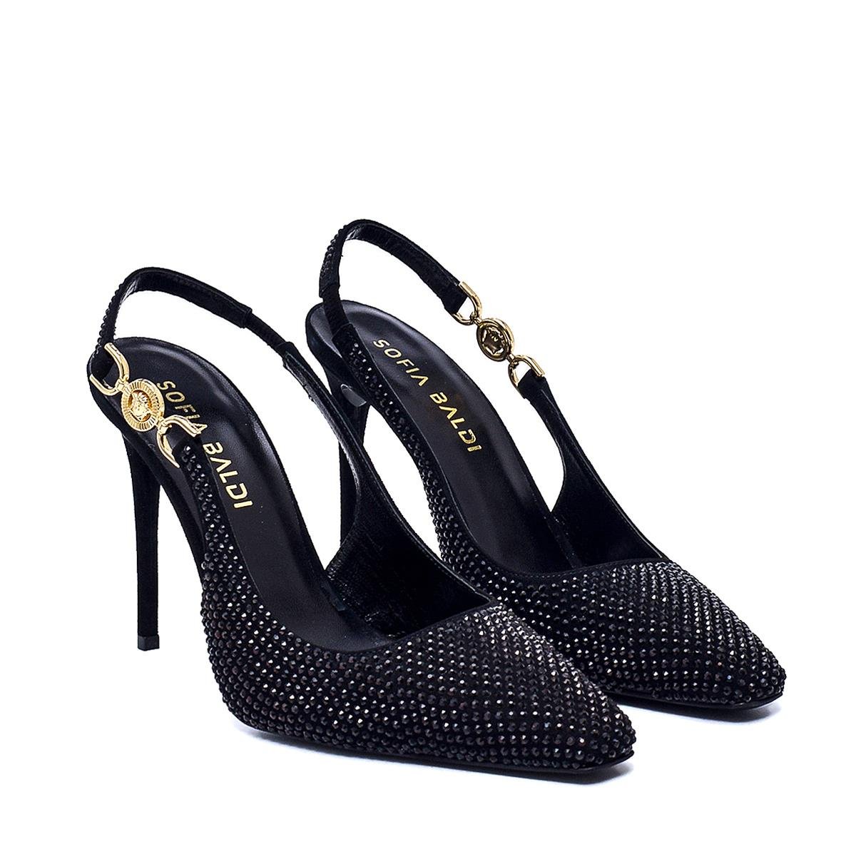 Vola Siyah Süet Taşlı Kadın Stiletto & Abiye