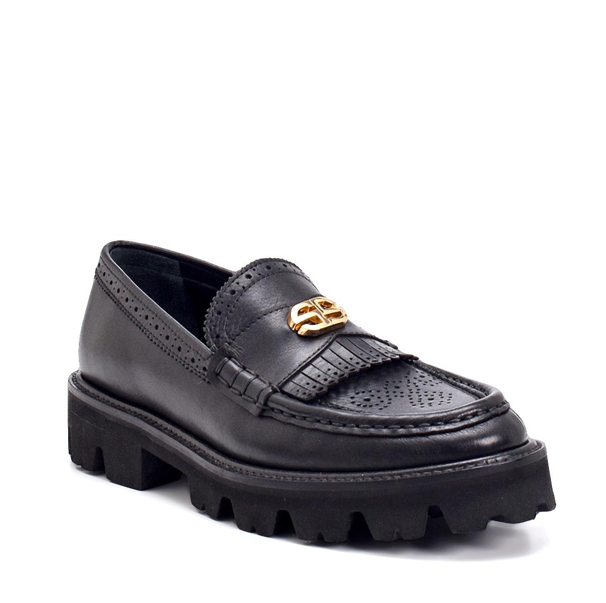 Yoga Siyah Deri  Kadın Loafer