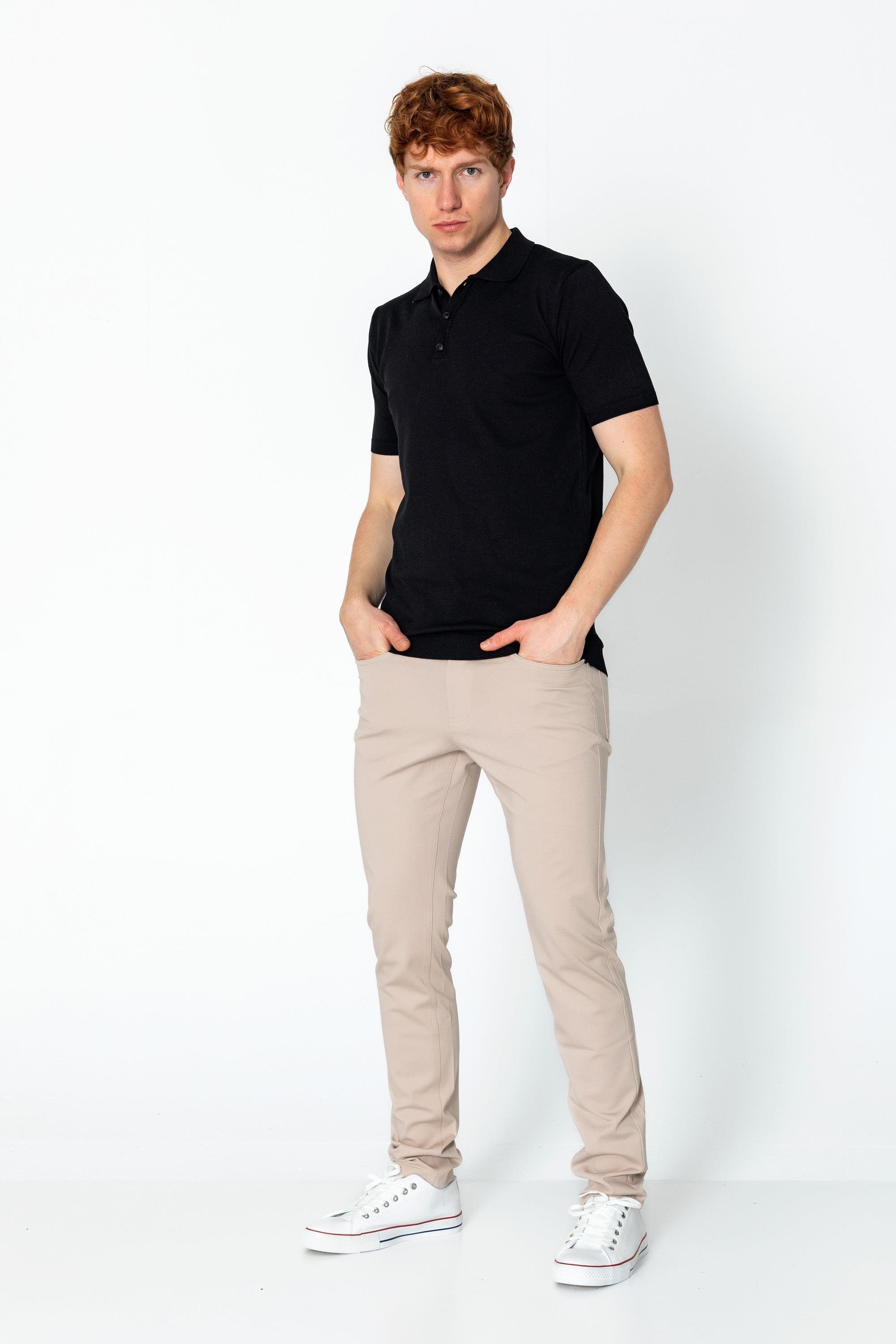 CEKMON Erkek Fit Altı Kolları Lastikli Polo Yaka Düğmeli Triko T-Shirt 