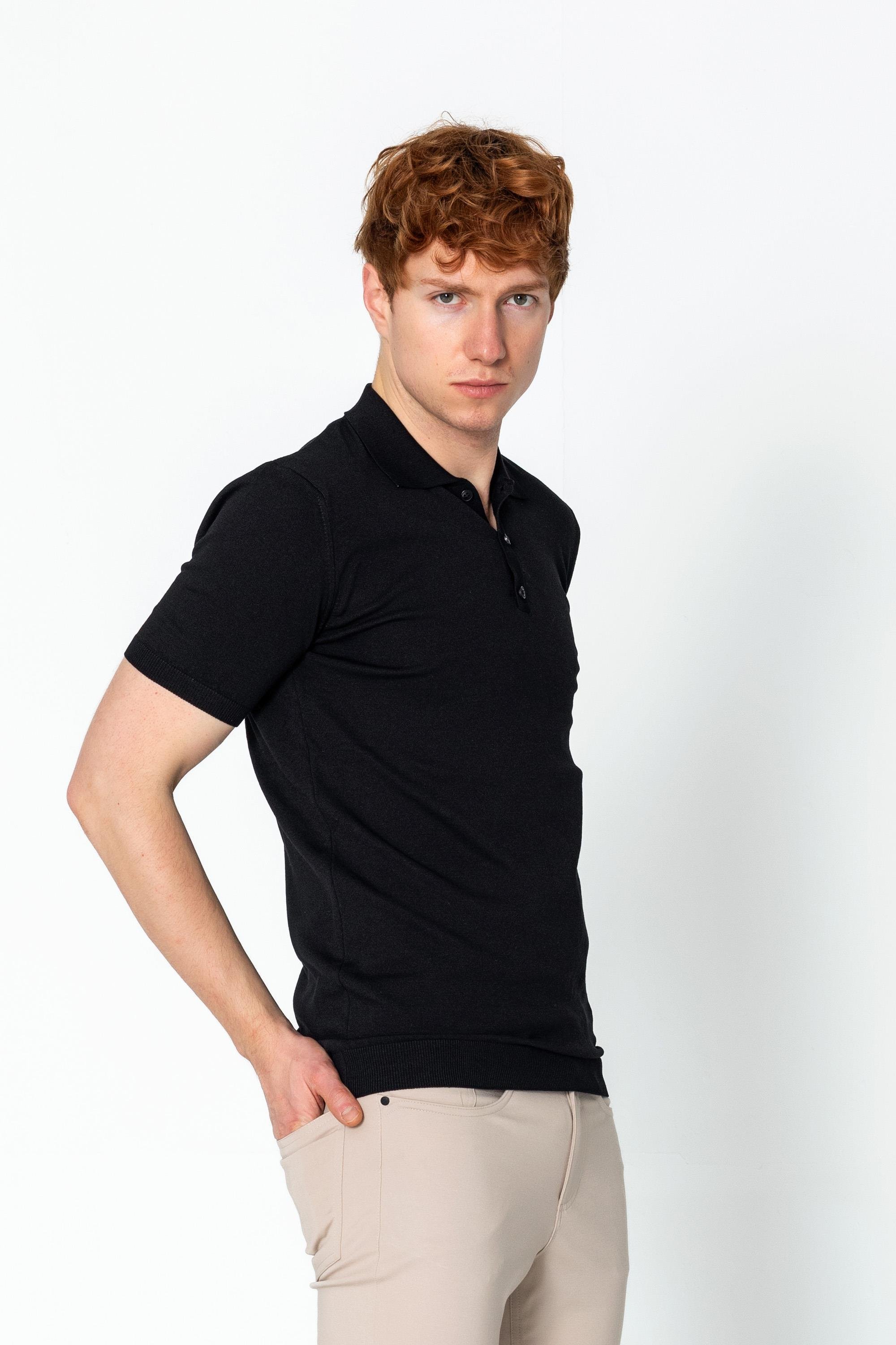 CEKMON Erkek Fit Altı Kolları Lastikli Polo Yaka Düğmeli Triko T-Shirt 