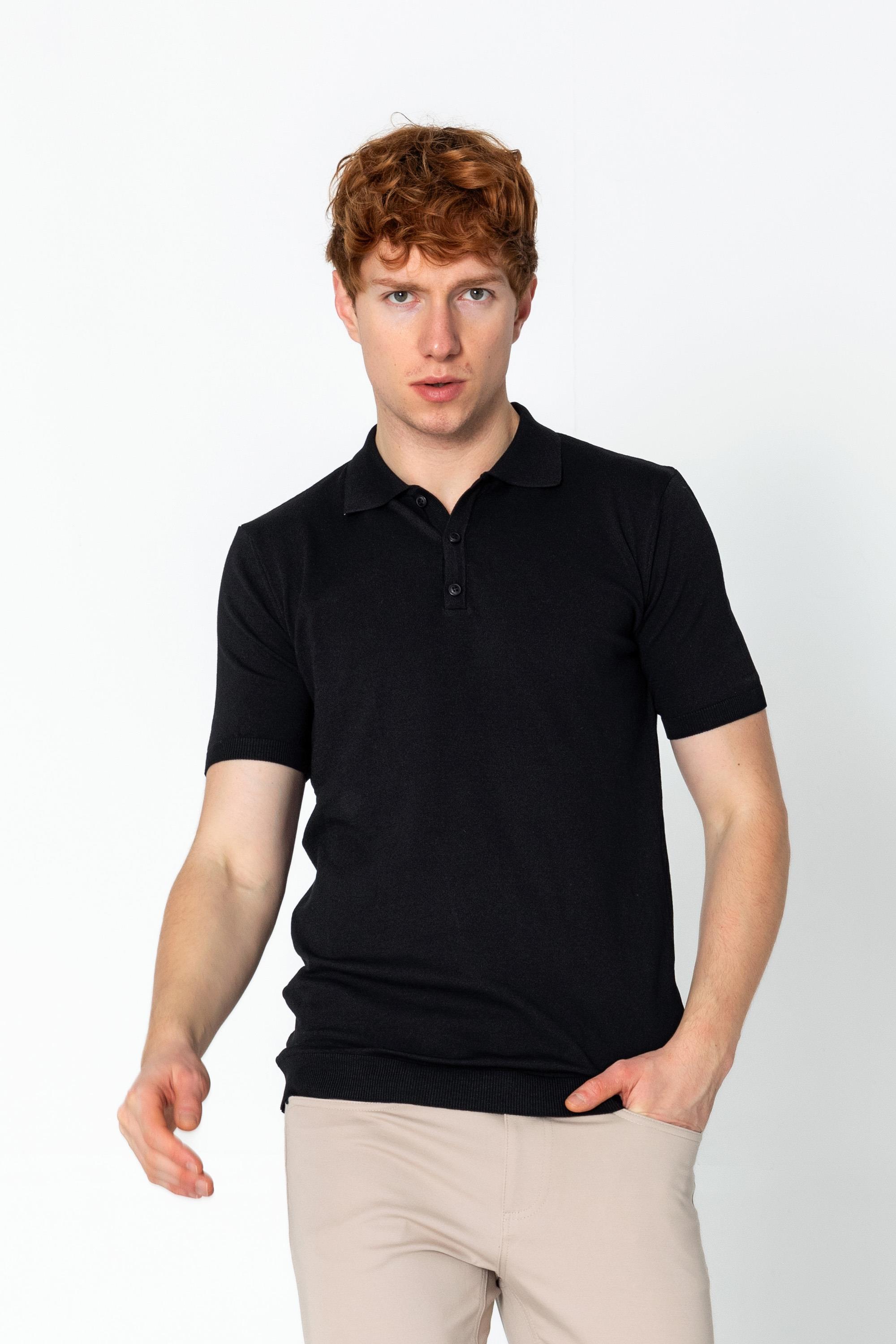CEKMON Erkek Fit Altı Kolları Lastikli Polo Yaka Düğmeli Triko T-Shirt 