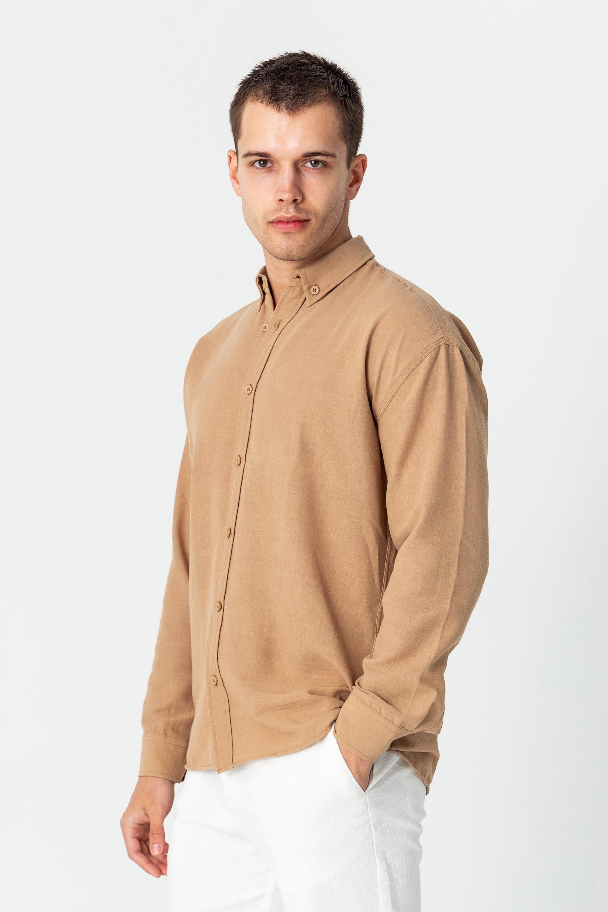 CEKMON Erkek Keten Görünümlü Rahat Kesim Yazlık Gömlek 