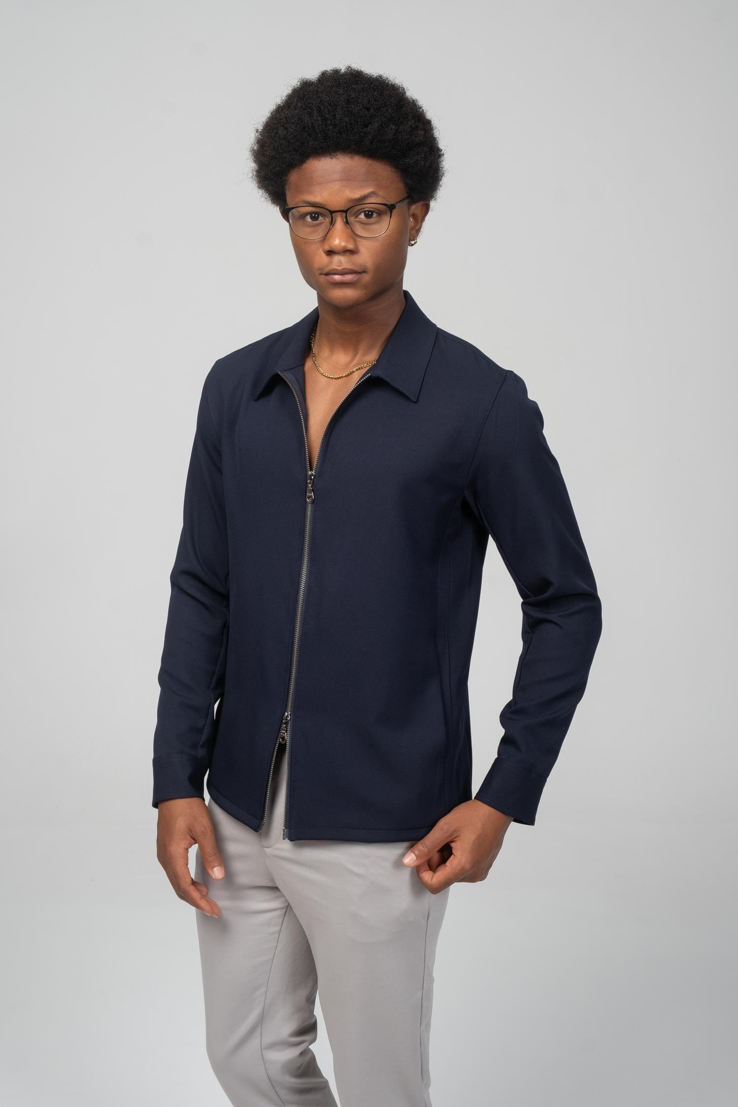 CEKMON Erkek Önü Çift Taraf Açılır Detaylı Baharlık İnce Gömlek Yaka Mont 