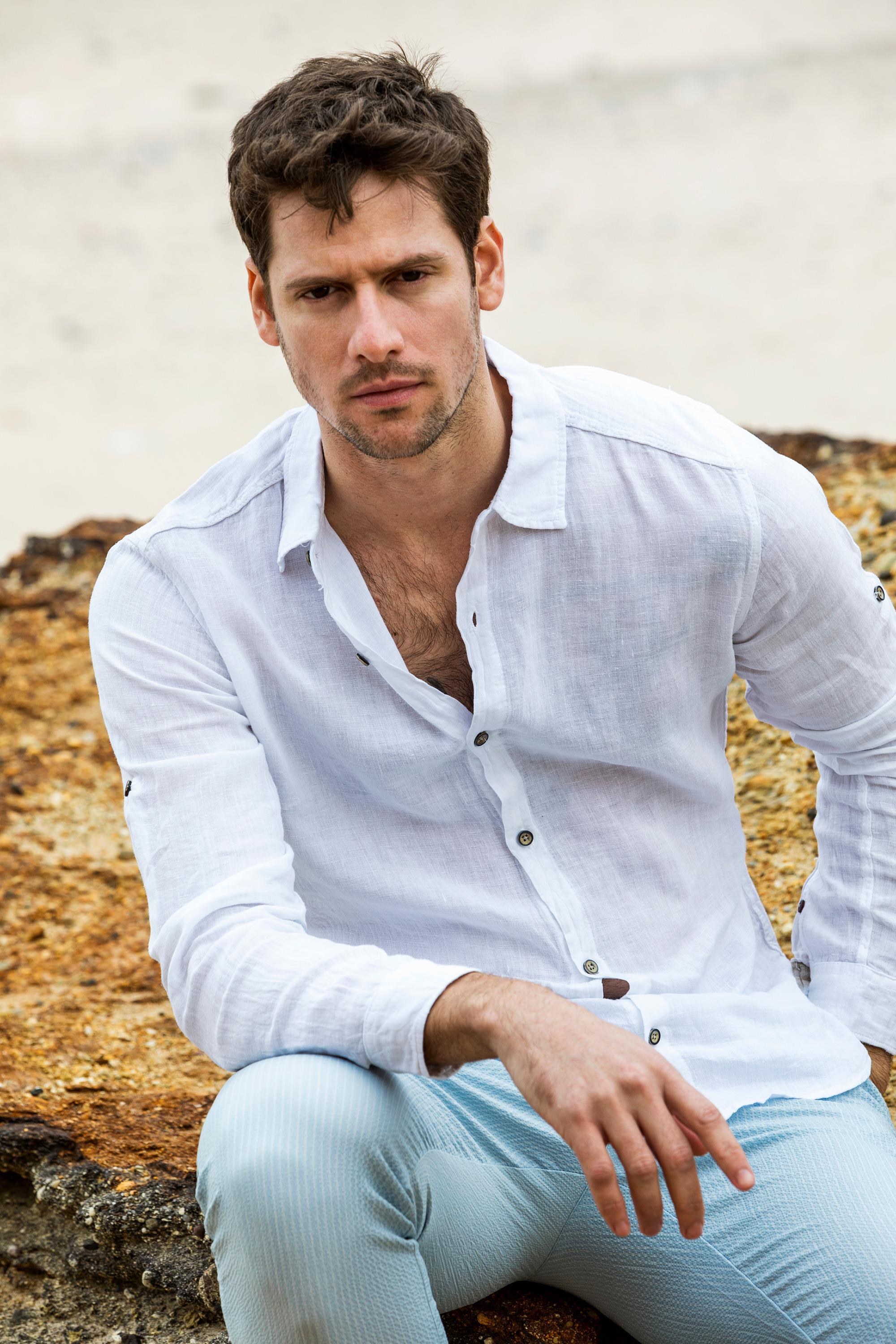 CEKMON Erkek Regular Fit %100 Keten Uzun Kollu ve Katlama Kollu Gömlek  