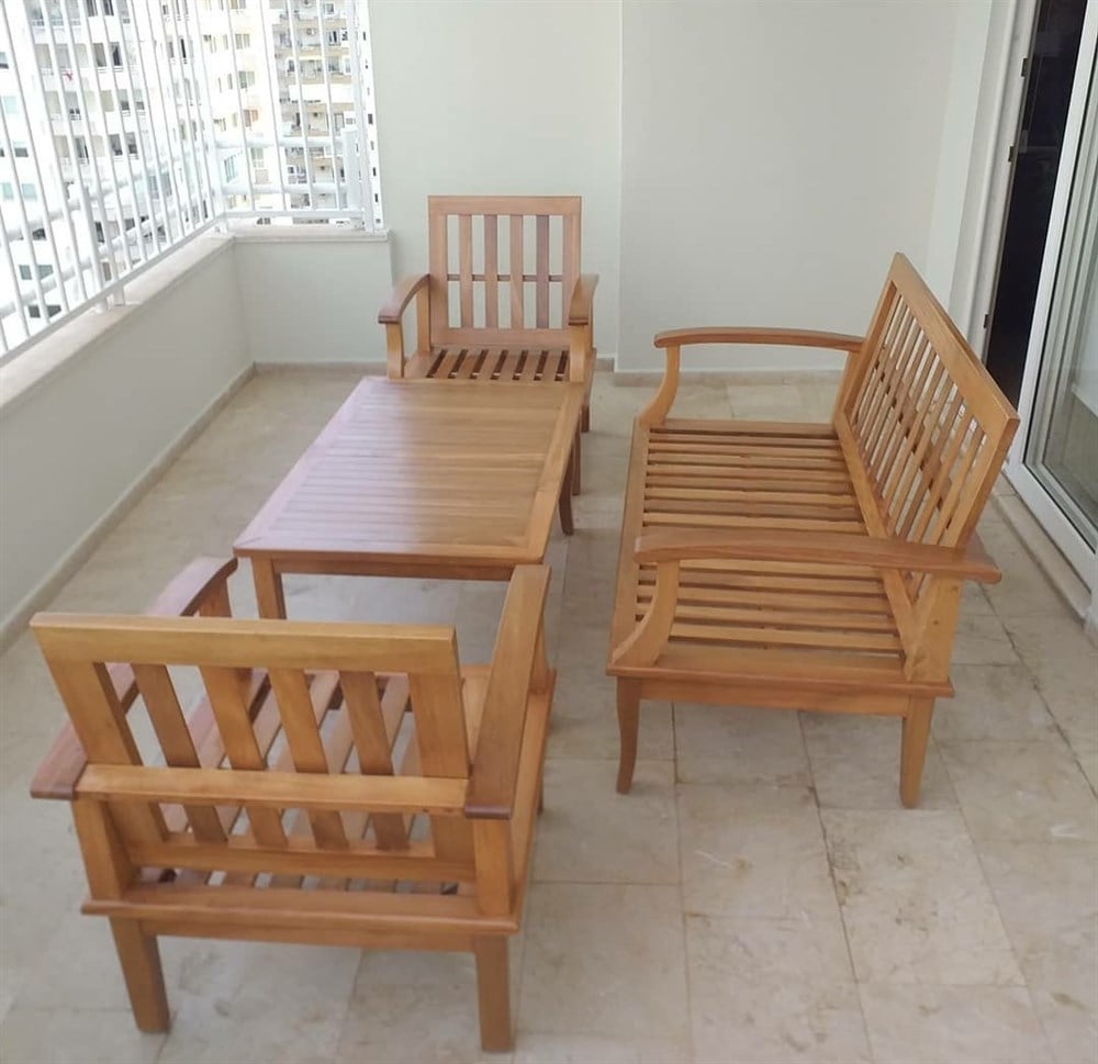 Açelya Ahşap Oturma Grubu Gürgen Ağacından (4 Kişilik) Bahçe/Balkon/Salon/Oturma Odası