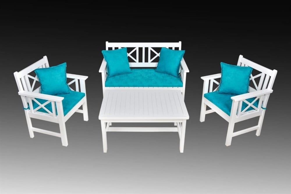 Aşiyan Ahşap Oturma Grubu Gürgen Ağacından (4 Kişilik) Bahçe/balkon/salon/oturma Odası