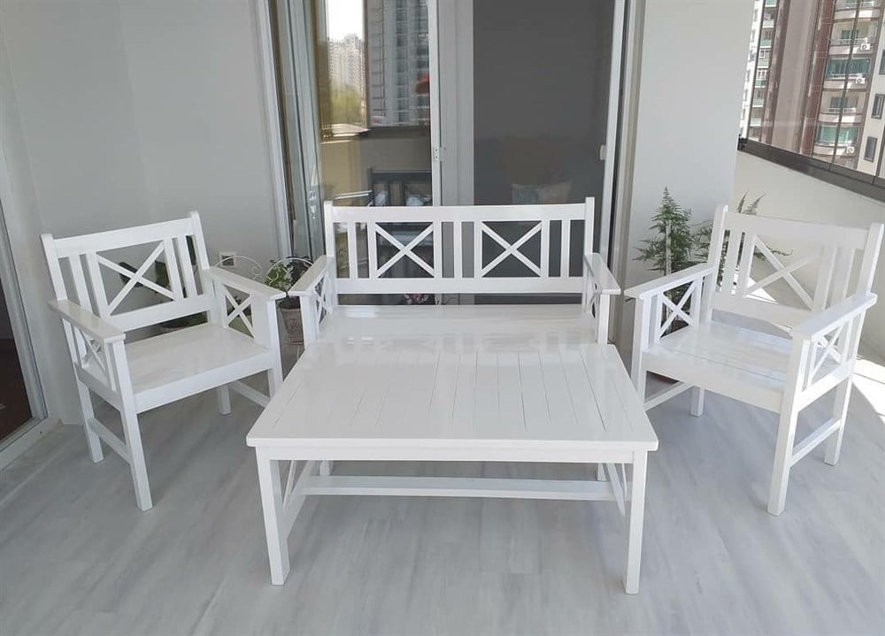 Aşiyan Ahşap Oturma Grubu Gürgen Ağacından (4 Kişilik) Bahçe/balkon/salon/oturma Odası