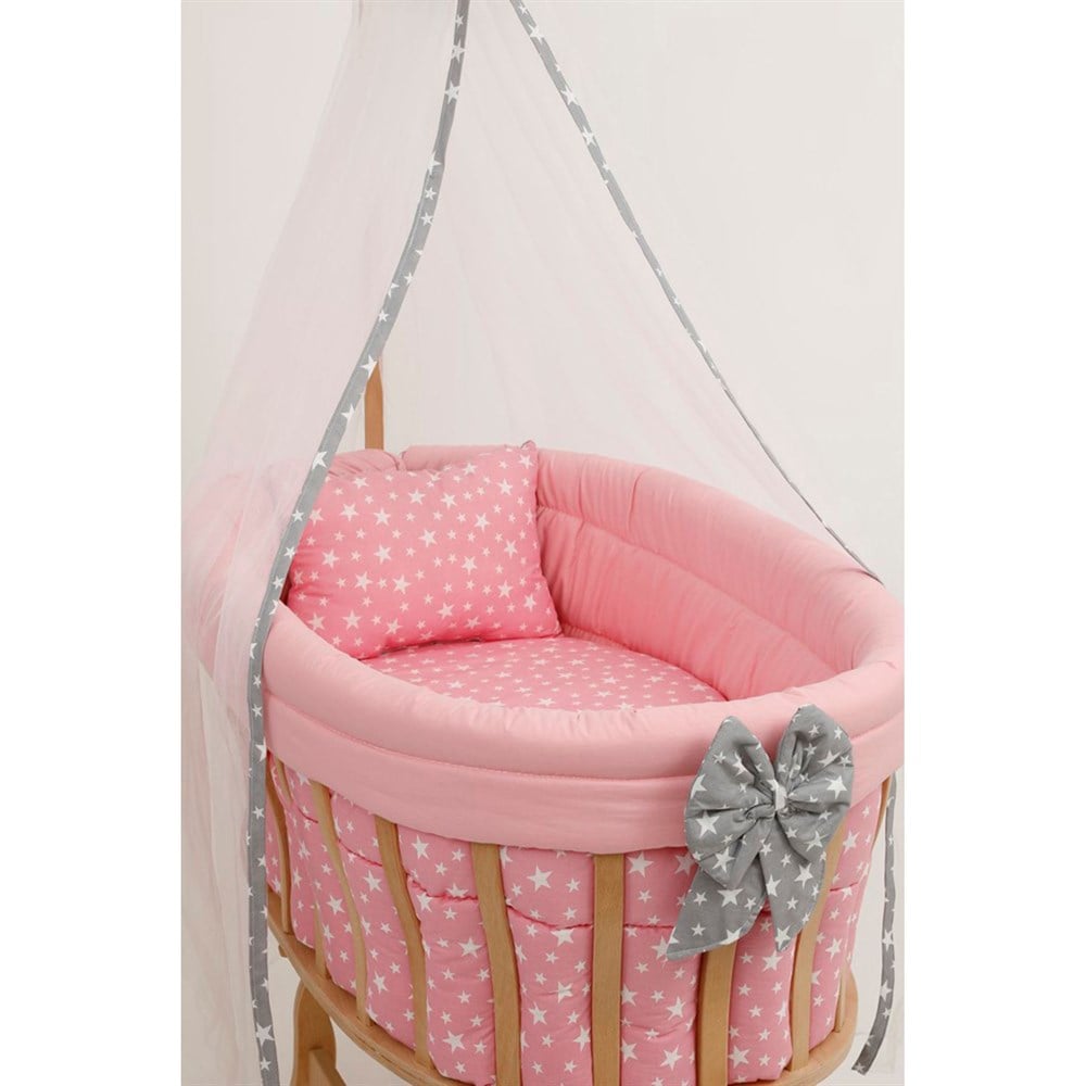 PEMBE YILDIZ UYKU SETLİ DOĞAL AHŞAP SEPET BEŞİK 