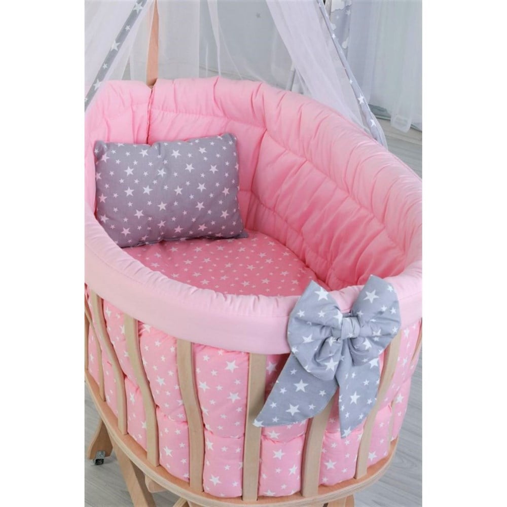 PEMBE YILDIZ UYKU SETLİ DOĞAL AHŞAP SEPET BEŞİK 