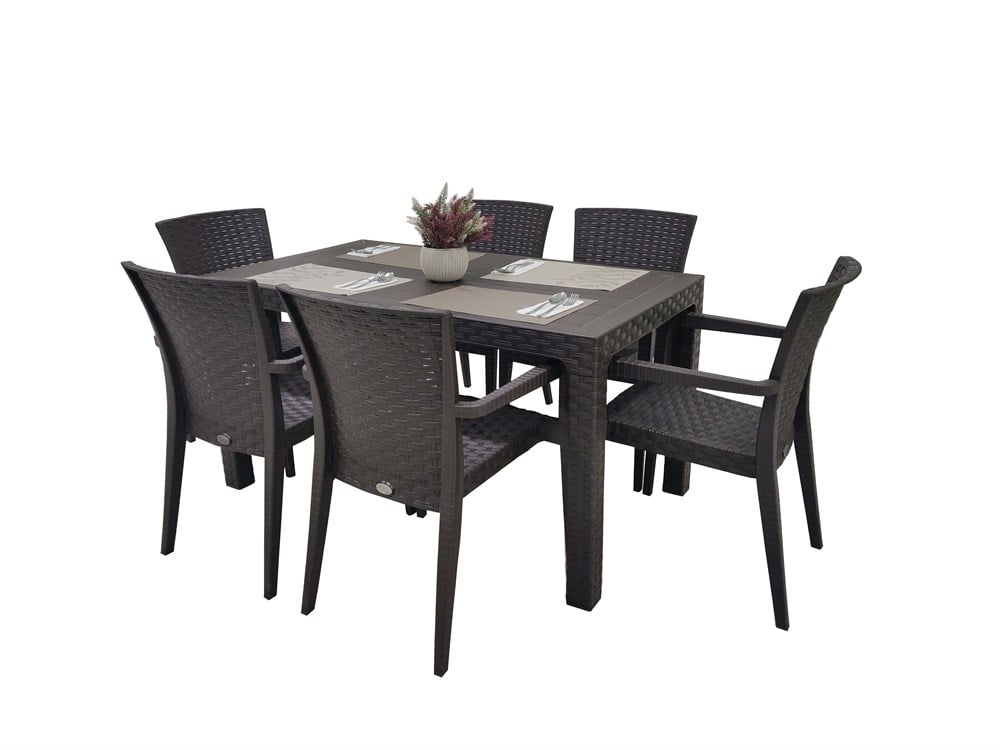 ARIZONA 80X140  & ALBERTA ENJEKSİYON RATTAN MASA TAKIMI KAHVE