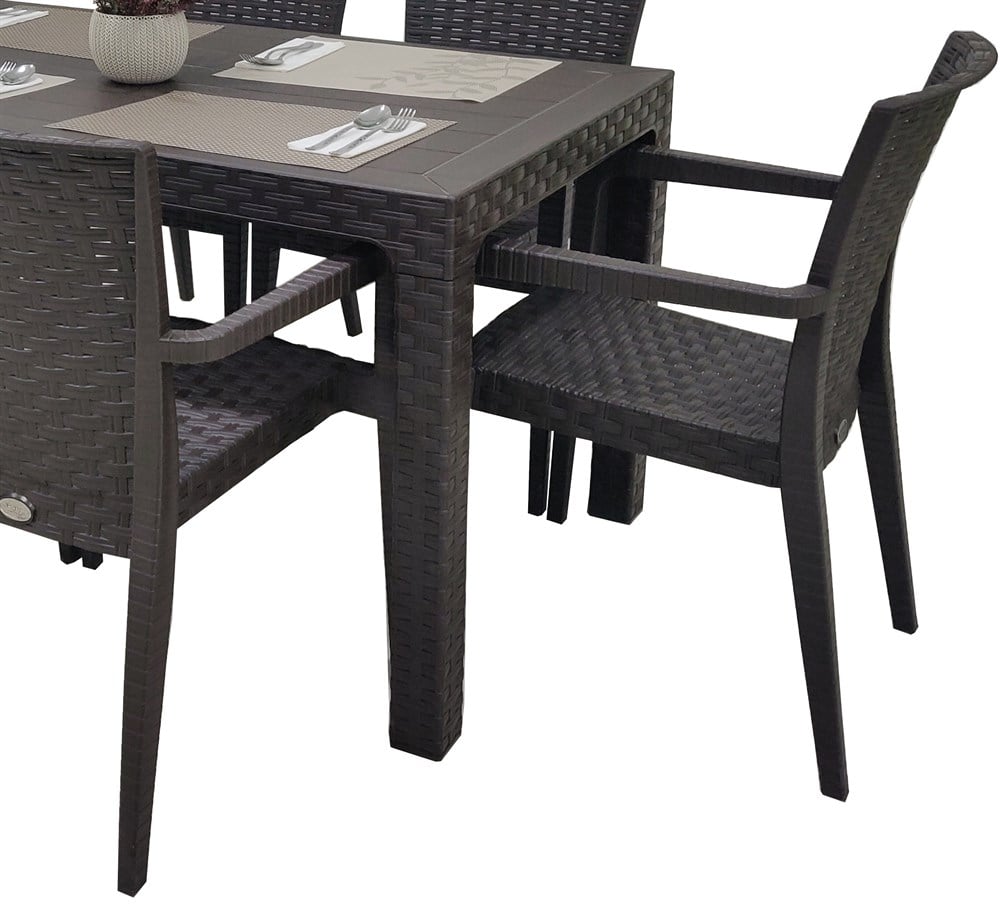 ARIZONA 80X140 MASA ALBERTA SANDALYE RATTAN PLASTİK MASA TAKIMI KAHVE