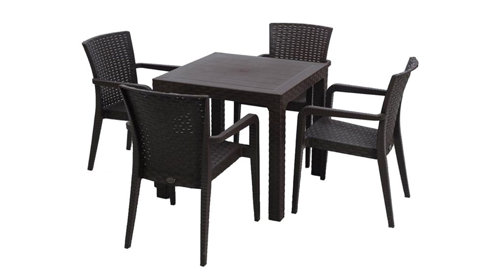 ARIZONA 80X80  MASA ALBERTA SANDALYE RATTAN PLASTİK MASA TAKIMI KAHVE