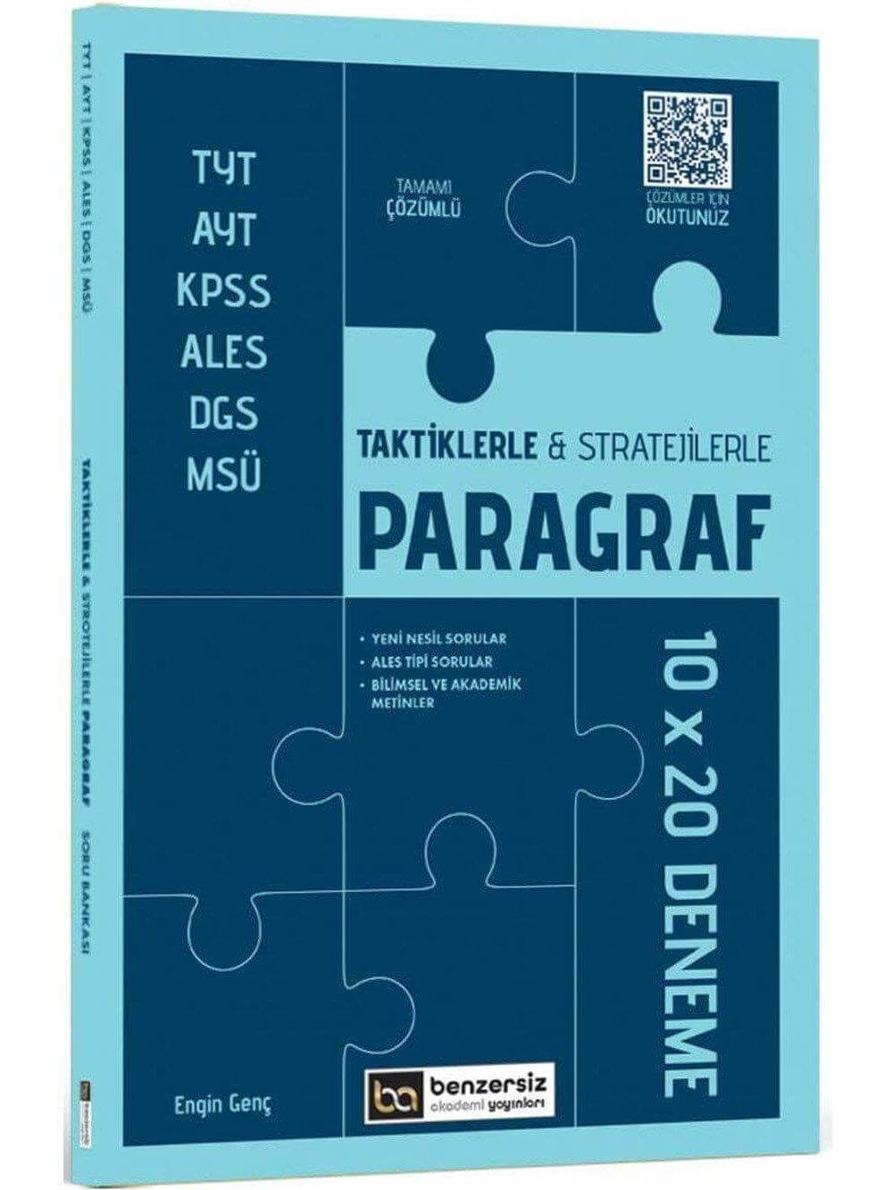 2025 TYT AYT KPSS ALES DGS MSÜ Taktiklerle ve Stratejilerle Paragraf 10 x 20 Deneme Benzersiz Akademi Yayınları