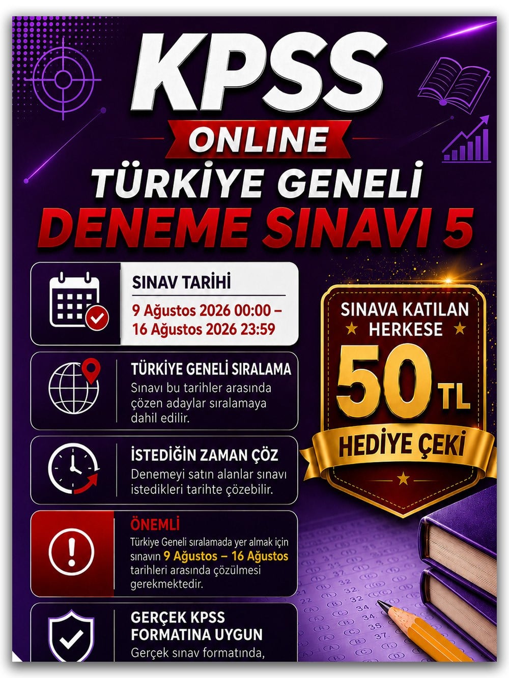2026 KPSS'nin Anahtarı Genel Yetenek Genel Kültür Türkiye Geneli Deneme Sınavı 5
