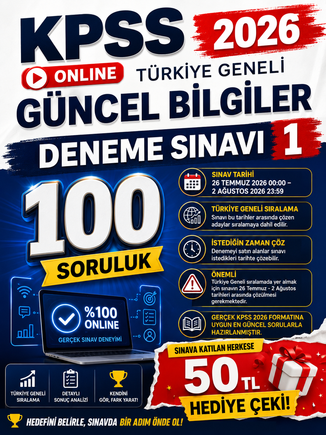 2026 KPSS'nin Anahtarı Güncel Bilgiler 100 Soruluk Türkiye Geneli Deneme Sınavı 1
