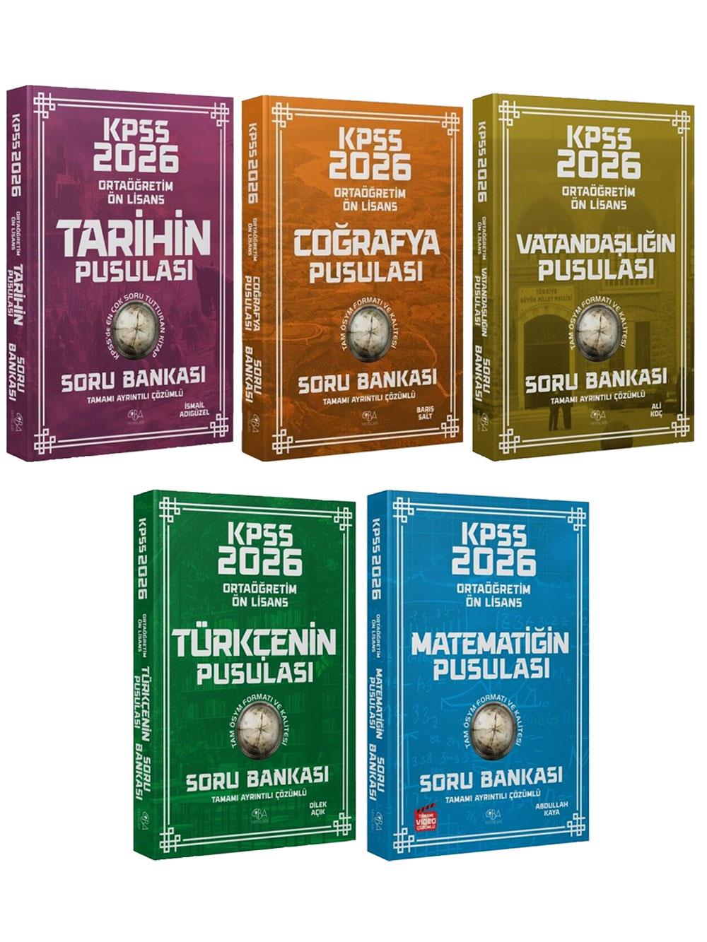CBA Yayınları 2026 KPSS Lise Ortaöğretim Ön Lisans  Genel Yetenek Genel Kültür Soru Bankası Seti 5 Kitap