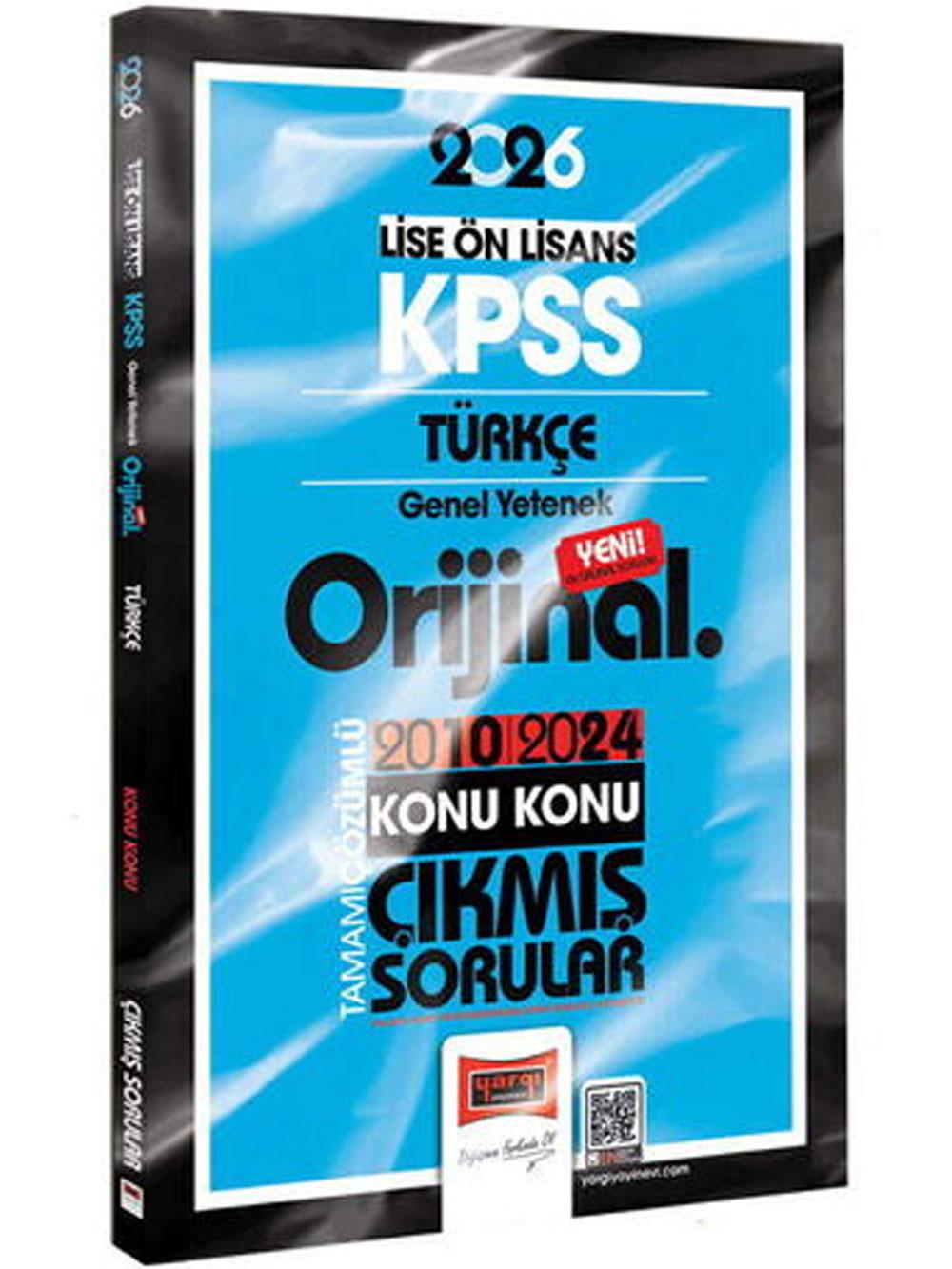 Yargı Yayınları 2026 KPSS Lise-Önlisans Türkçe Orijinal 2010-2024 Konu Konu Çıkmış Sorular