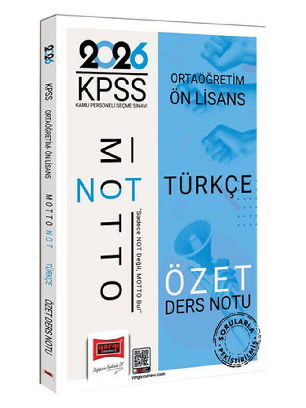 Yargı Yayınları 2026 KPSS Ortaöğretim Ön Lisans Motto Serisi Türkçe Özet Ders Notu