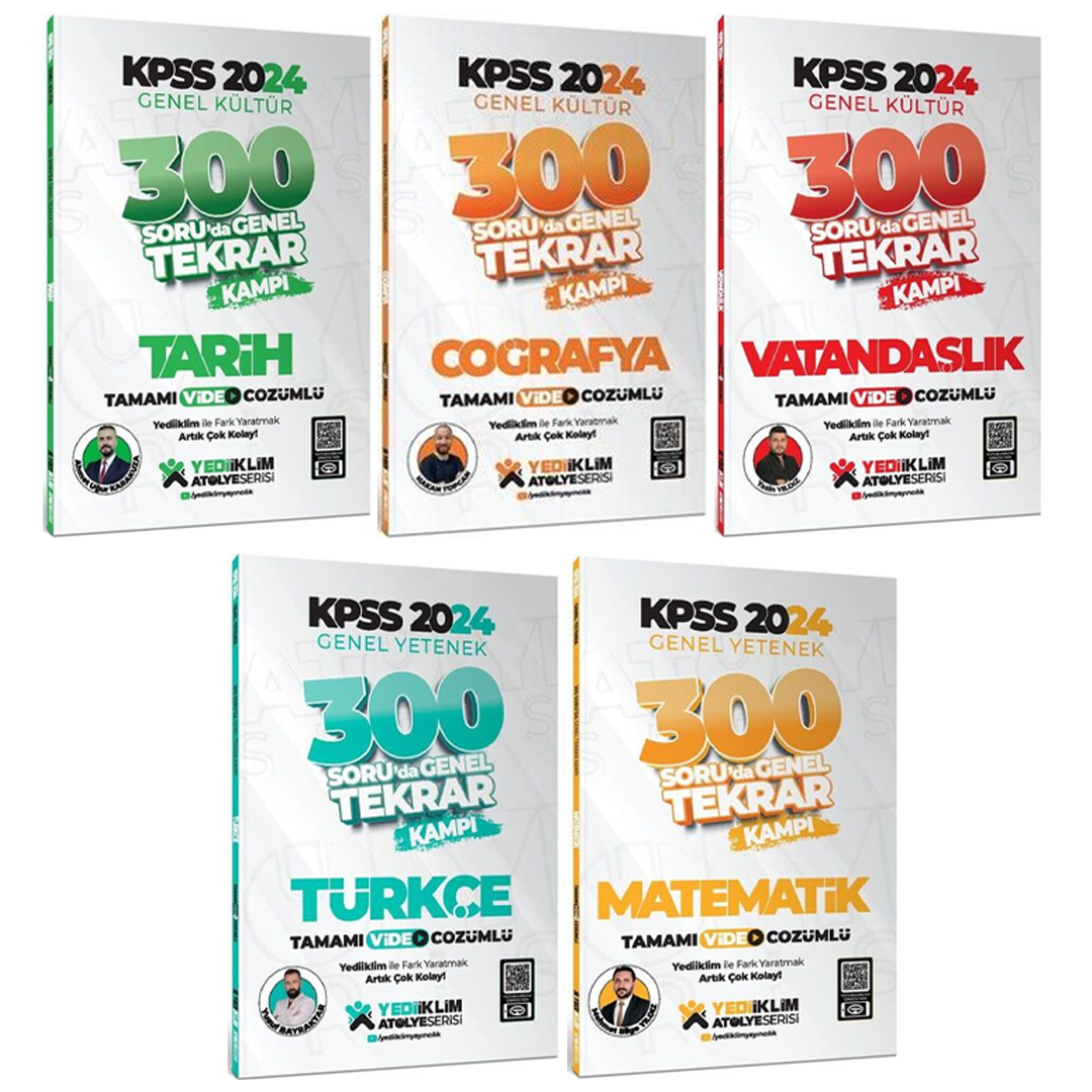 Yediiklim Yayınları 2024 KPSS Genel Kültür Genel Yetenek 300 Soruda Tamamı Video Çözümlü Genel Tekrar Kampı 5 Kitap
