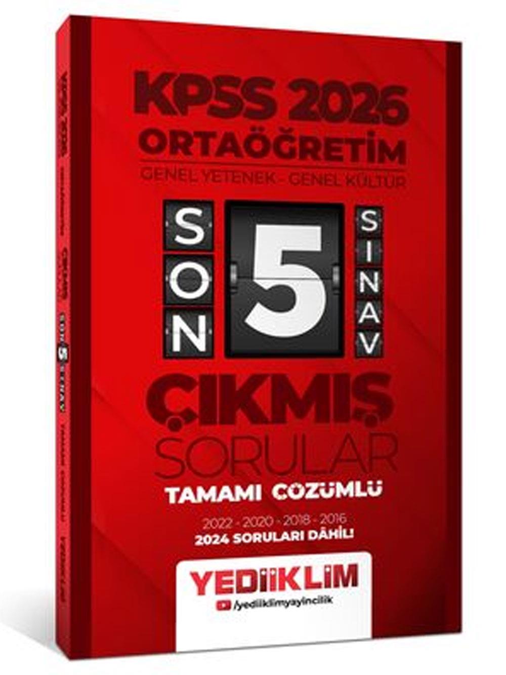 Yediiklim Yayınları 2026 Ortaöğretim Genel Yetenek - Genel Kültür Tamamı Çözümlü Son 5 Sınav Çıkmış Sorular