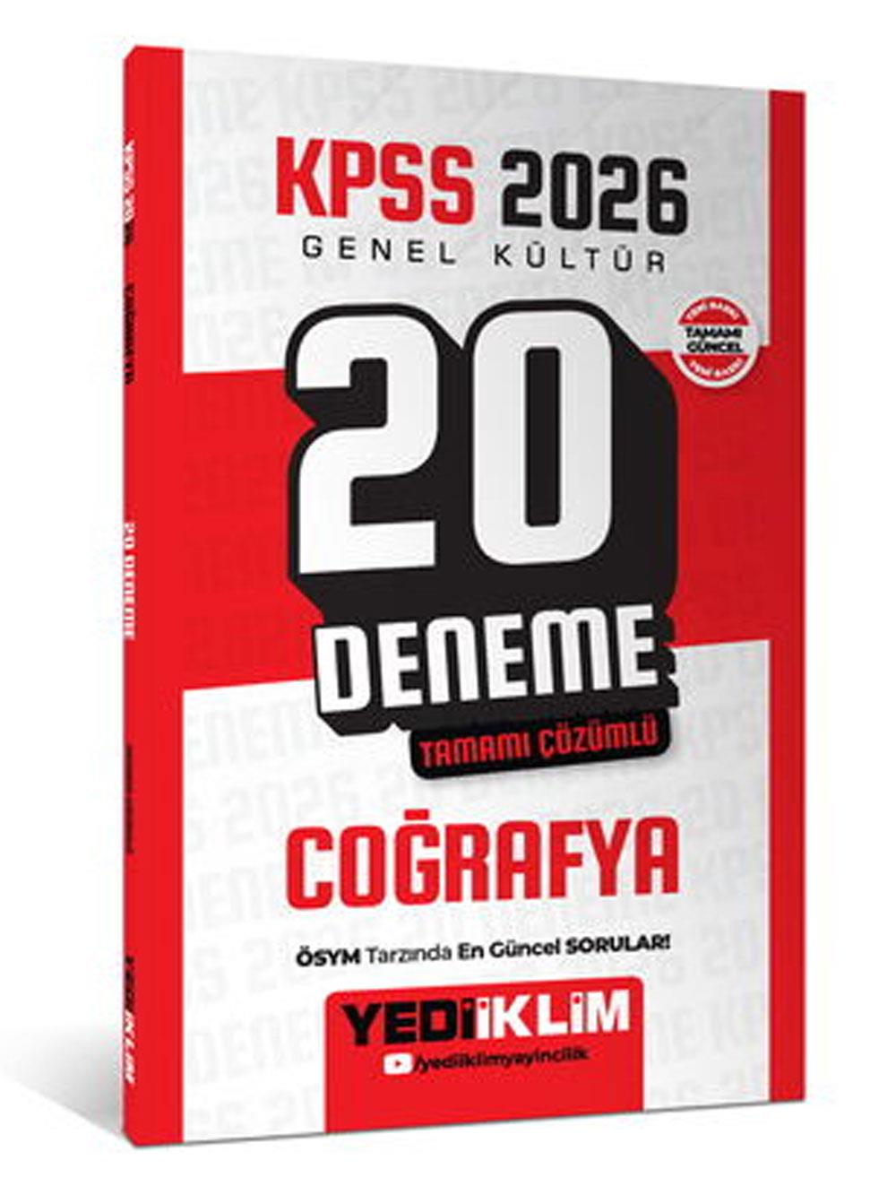 Yediiklim Yayınları KPSS 2026 Genel Kültür Coğrafya Tamamı Çözümlü 20 Deneme