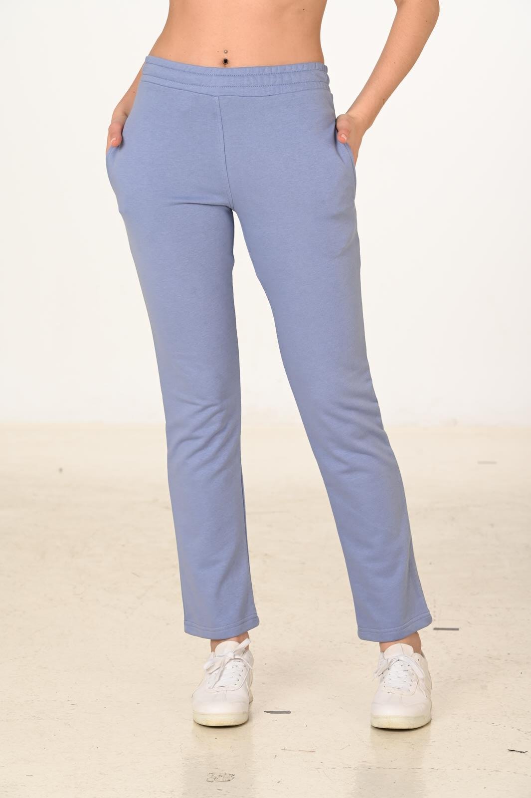 Kadın Pamuklu Slim Fit Eşofman Altı Mavi 5444-M