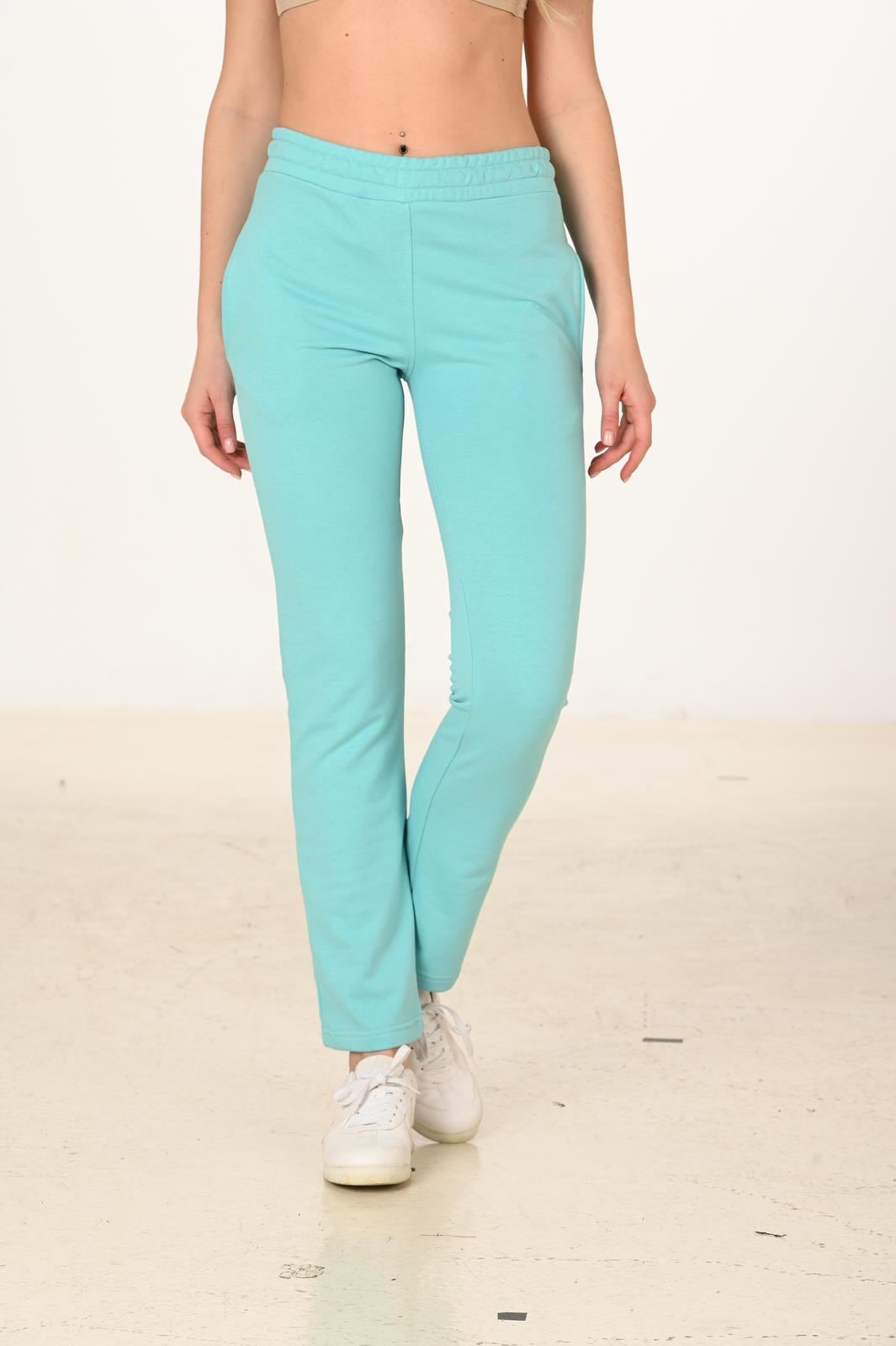 Kadın Pamuklu Slim Fit Eşofman Altı Turkuaz 5444-T