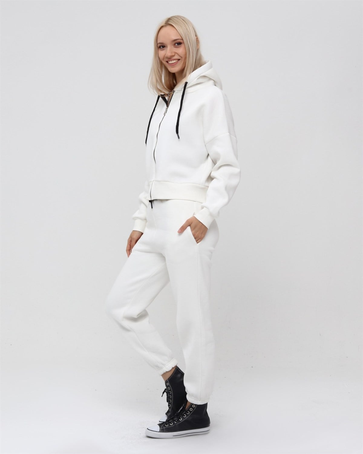 Kadın Tam Fermuarlı Crop Sweatshirt 5503B