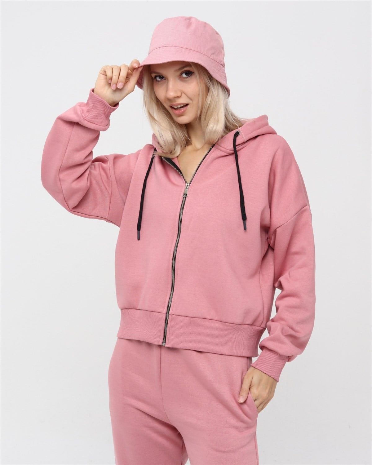 Kadın Tam Fermuarlı Crop Sweatshirt 5503P
