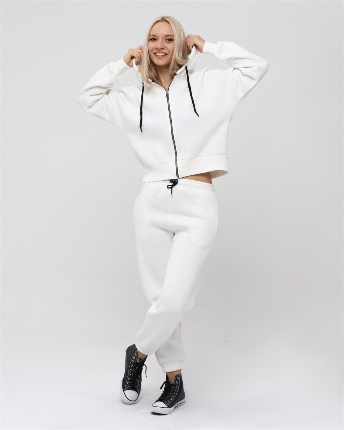 Kadın Tam Fermuarlı Crop Sweatshirt 5503B