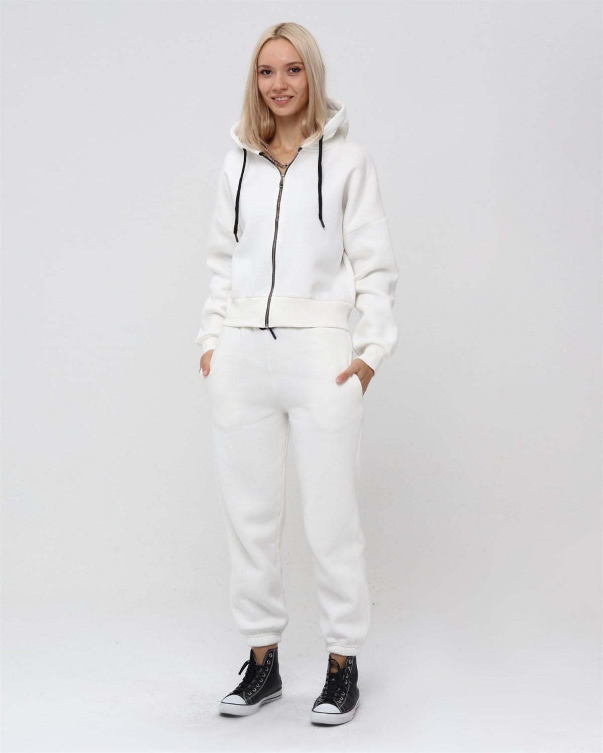 Kadın Tam Fermuarlı Crop Sweatshirt 5503B