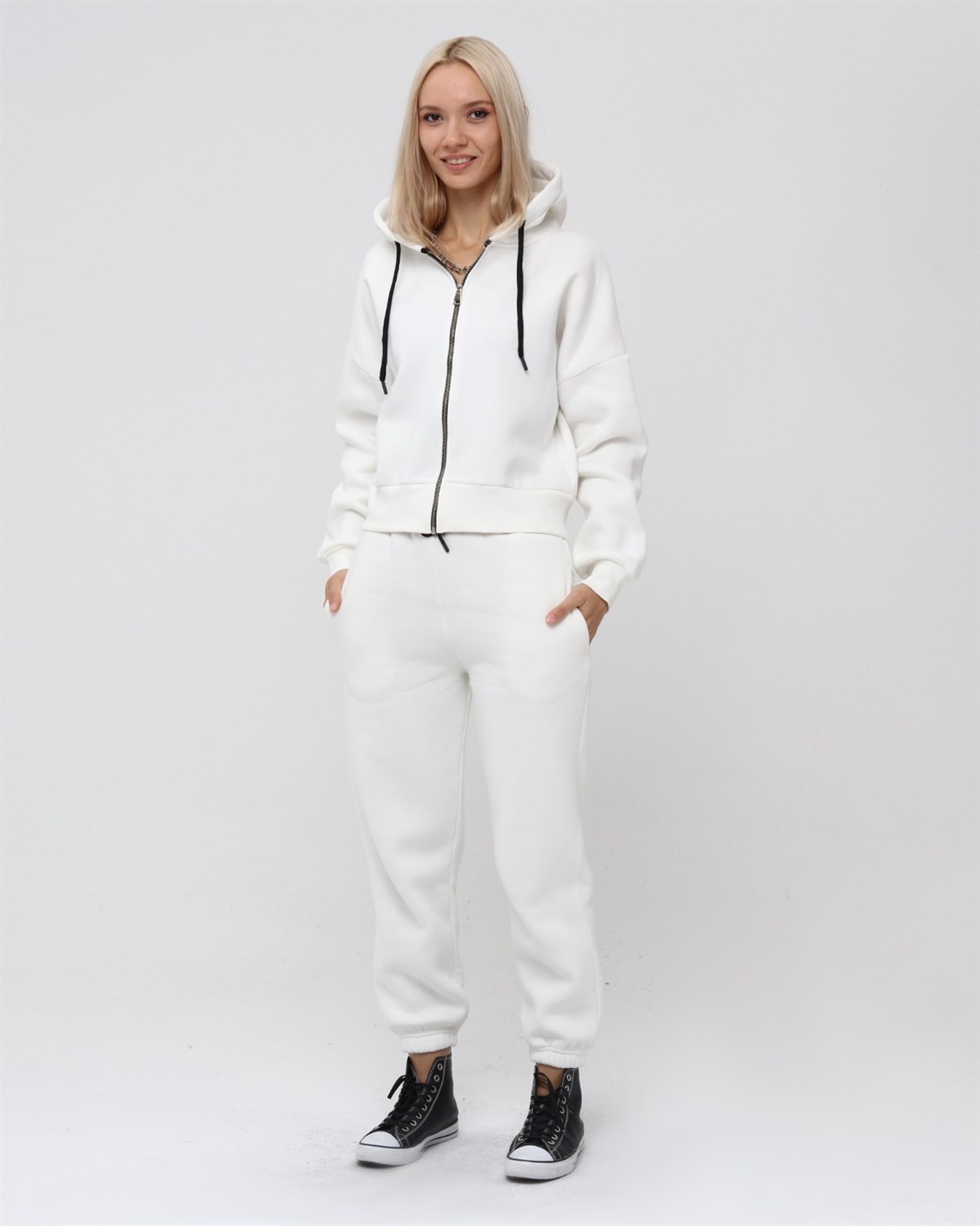 Kadın Tam Fermuarlı Crop Sweatshirt 5503B