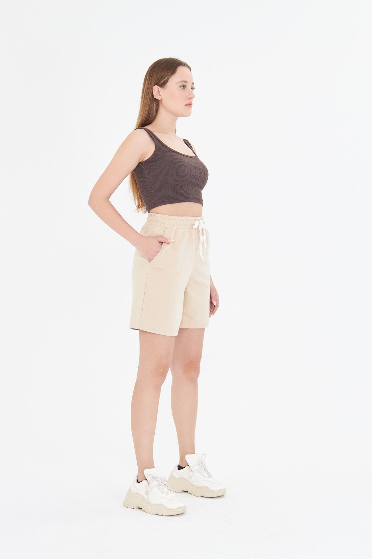 Kadın Pamuklu Şort Bej 7001-B