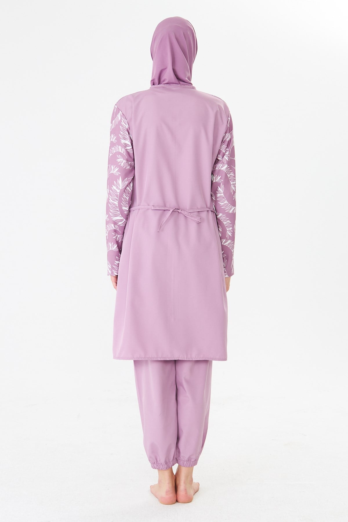 Tam Kapalı Paraşüt Kumaş Desenli Tesettür Mayo Pembe-3505