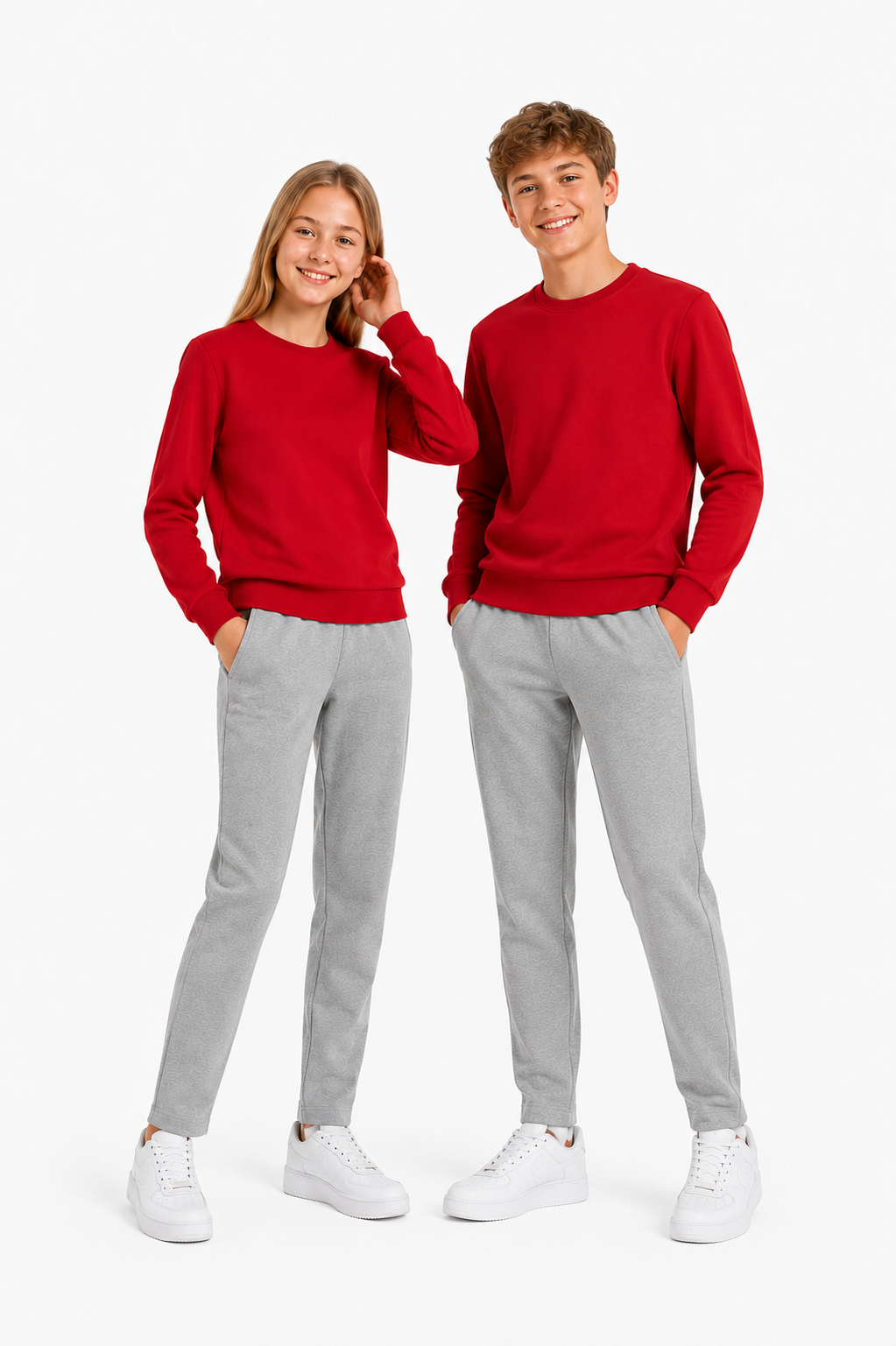 Unisex Çocuk Pamuklu Bisiklet Yaka Eşofman Takımı Kırmızı-301